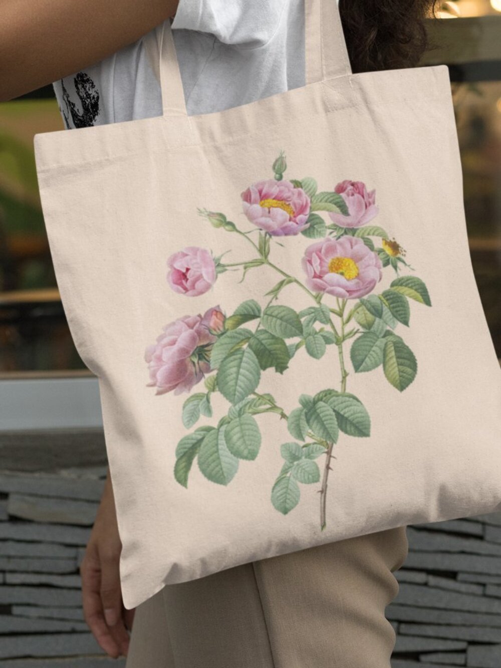 Tomentose Rose Vintage Floral Print Graphic Canvas Tote Bag